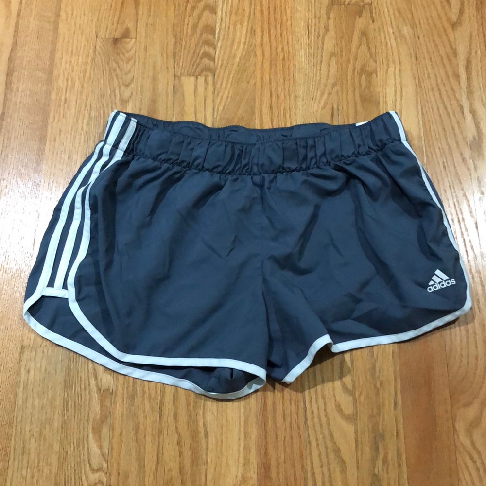 Grey adidas running shorts